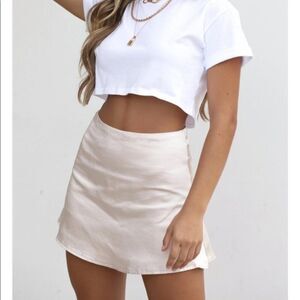 White Fox Boutique Cream Satin Mini Skirt